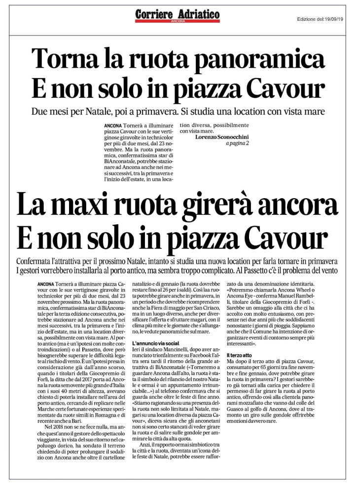 Torna la ruota panoramica E non solo in piazza Cavour = La maxi ruota girerà ancora E non solo in piazza Cavour.PDF